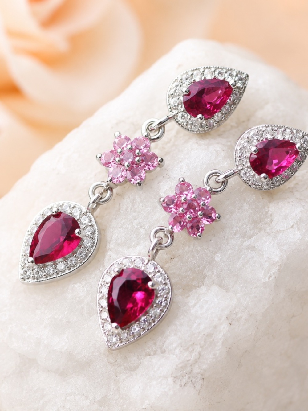 New Pink Tourmaline Earrings Sterling Silver , October birthstone
